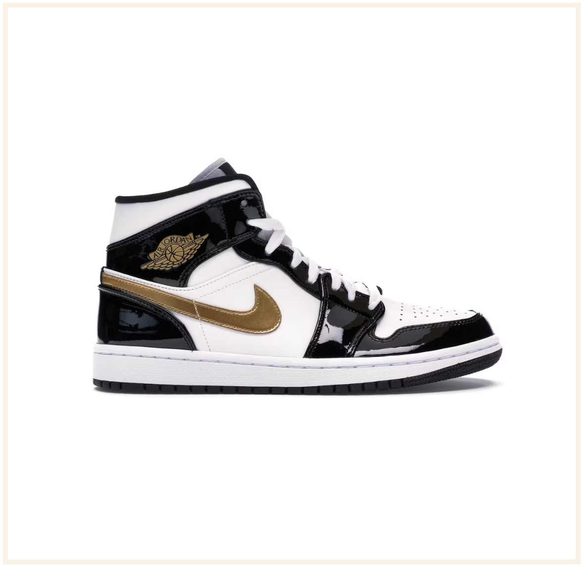 Air Jordan 1 Mid Patent Black White Gold