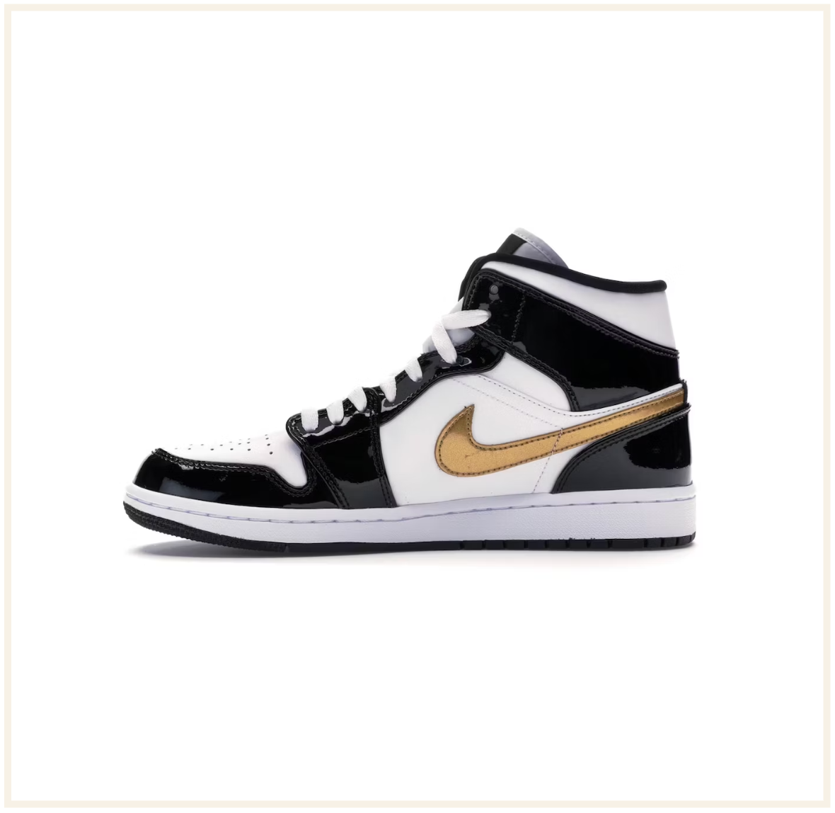 Air Jordan 1 Mid Patent Black White Gold