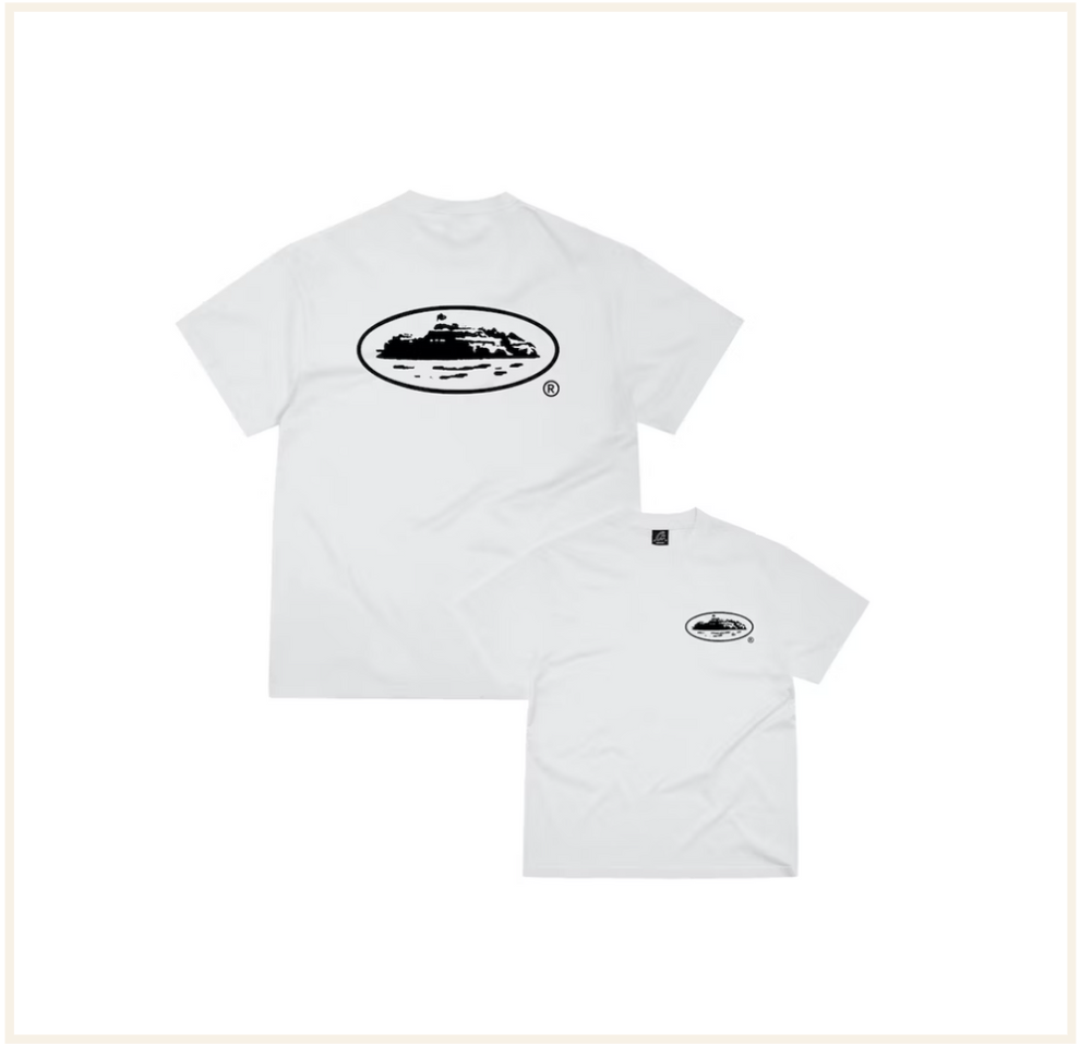 Corteiz Halfstone Island Tee White and Black